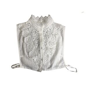 Blouse Womens S White High Neck Strappy Sleeve Crochet Button Lace Lightweight